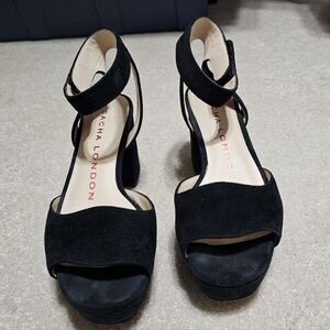 Sacha London Black Suede Platform Heels Sandals 6.5